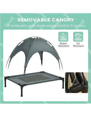 PawHut Raised Dog Bed Waterproof Elevated Pet Cot with Breathable Mesh UV Protection Canopy Grey, for Medium Dogs, 76 x 61 x 73c