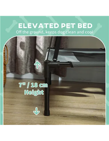 PawHut Raised Dog Bed Waterproof Elevated Pet Cot with Breathable Mesh UV Protection Canopy Grey, for Medium Dogs, 76 x 61 x 73c