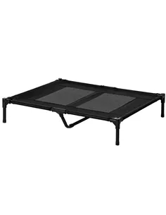 PawHut Large Raised Dog Bed Cat Elevated Lifted Cooling Portable Camping Basket Outdoor Indoor Mesh Pet Cot Metal Frame Black