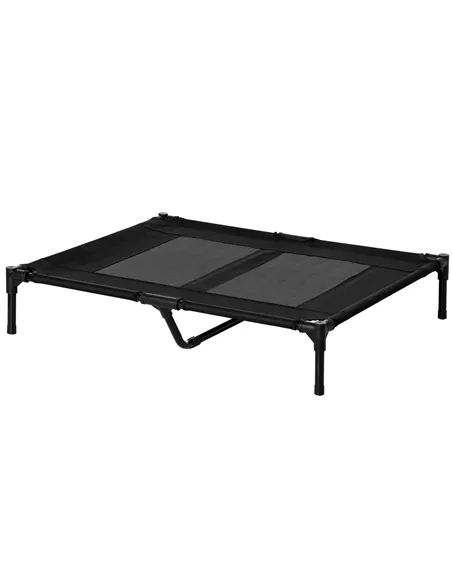 PawHut Large Raised Dog Bed Cat Elevated Lifted Cooling Portable Camping Basket Outdoor Indoor Mesh Pet Cot Metal Frame Black