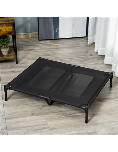 PawHut Large Raised Dog Bed Cat Elevated Lifted Cooling Portable Camping Basket Outdoor Indoor Mesh Pet Cot Metal Frame Black
