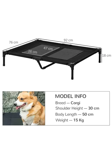 PawHut Large Raised Dog Bed Cat Elevated Lifted Cooling Portable Camping Basket Outdoor Indoor Mesh Pet Cot Metal Frame Black