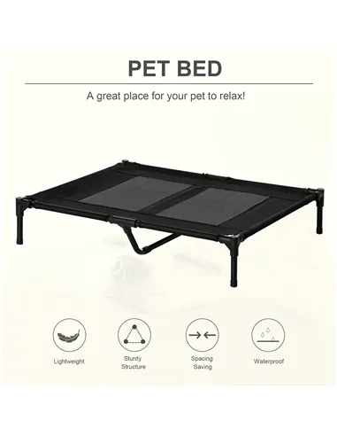 PawHut Large Raised Dog Bed Cat Elevated Lifted Cooling Portable Camping Basket Outdoor Indoor Mesh Pet Cot Metal Frame Black