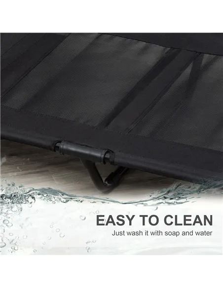 PawHut Large Raised Dog Bed Cat Elevated Lifted Cooling Portable Camping Basket Outdoor Indoor Mesh Pet Cot Metal Frame Black