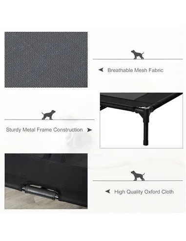 PawHut Large Raised Dog Bed Cat Elevated Lifted Cooling Portable Camping Basket Outdoor Indoor Mesh Pet Cot Metal Frame Black