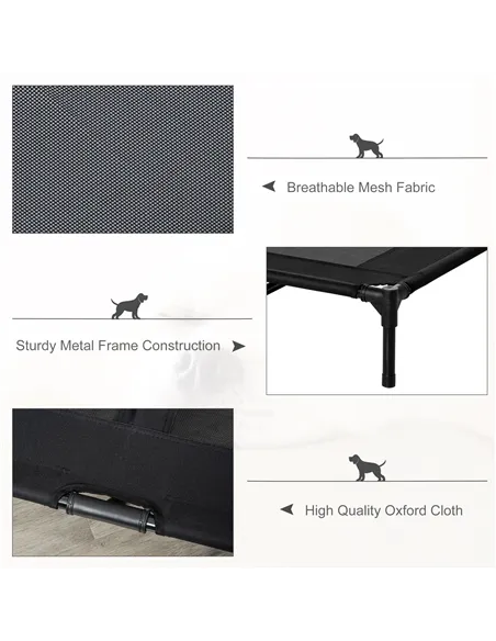 PawHut Large Raised Dog Bed Cat Elevated Lifted Cooling Portable Camping Basket Outdoor Indoor Mesh Pet Cot Metal Frame Black