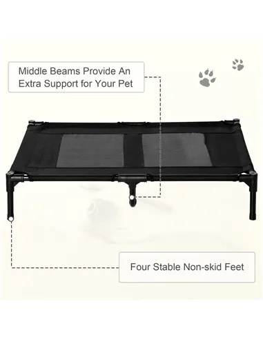 PawHut Large Raised Dog Bed Cat Elevated Lifted Cooling Portable Camping Basket Outdoor Indoor Mesh Pet Cot Metal Frame Black