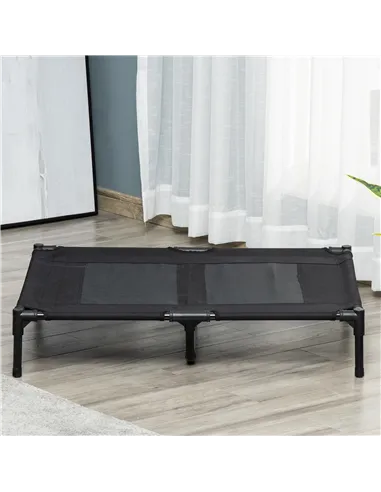 PawHut Large Raised Dog Bed Cat Elevated Lifted Cooling Portable Camping Basket Outdoor Indoor Mesh Pet Cot Metal Frame Black