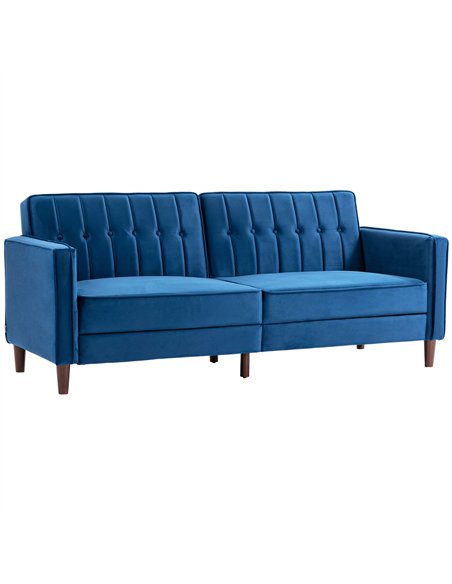 HOMCOM Velvet-Feel Three-Seater Sofa Bed - Blue