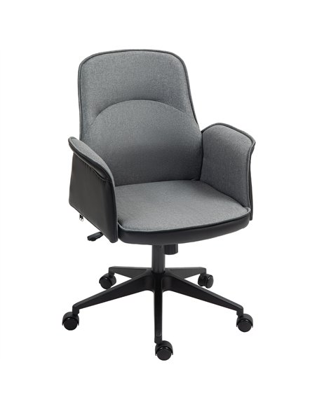 HOMCOM Linen and Faux Leather Mix Office Chair - Grey
