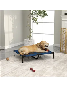 PawHut Raised Dog Bed Cat Elevated Lifted Puppy Pet Elevated Cot Portable Camping Basket – Blue (Large) 2