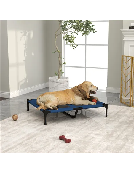 PawHut Raised Dog Bed Cat Elevated Lifted Puppy Pet Elevated Cot Portable Camping Basket – Blue (Large)