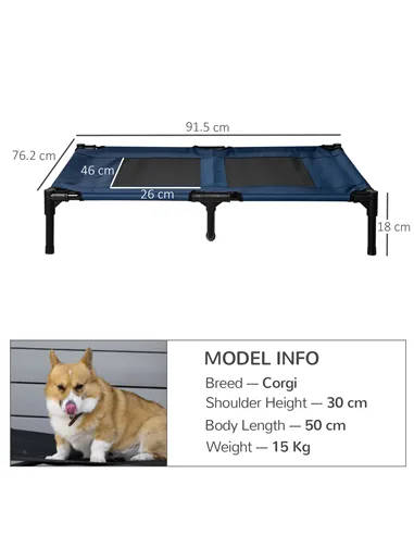 PawHut Raised Dog Bed Cat Elevated Lifted Puppy Pet Elevated Cot Portable Camping Basket – Blue (Large)