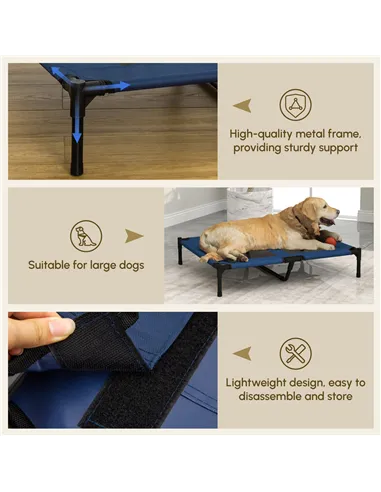 PawHut Raised Dog Bed Cat Elevated Lifted Puppy Pet Elevated Cot Portable Camping Basket – Blue (Large)