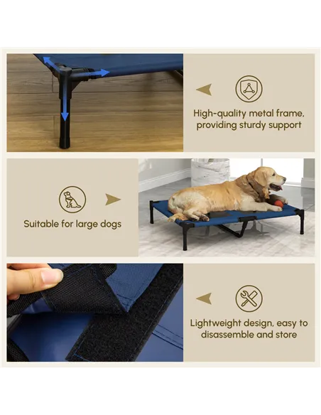 PawHut Raised Dog Bed Cat Elevated Lifted Puppy Pet Elevated Cot Portable Camping Basket – Blue (Large)