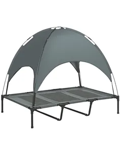 PawHut Raised Dog Bed Waterproof Elevated Pet Cot with Breathable Mesh UV Protection Canopy Grey, for XL Dogs, 122 x 92 x 108cm