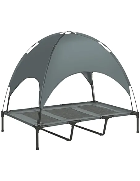 PawHut Raised Dog Bed Waterproof Elevated Pet Cot with Breathable Mesh UV Protection Canopy Grey, for XL Dogs, 122 x 92 x 108cm