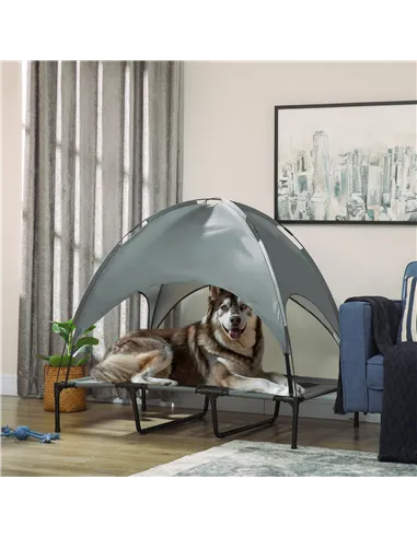 PawHut Raised Dog Bed Waterproof Elevated Pet Cot with Breathable Mesh UV Protection Canopy Grey, for XL Dogs, 122 x 92 x 108cm