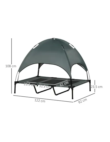 PawHut Raised Dog Bed Waterproof Elevated Pet Cot with Breathable Mesh UV Protection Canopy Grey, for XL Dogs, 122 x 92 x 108cm