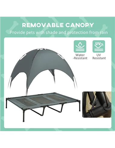PawHut Raised Dog Bed Waterproof Elevated Pet Cot with Breathable Mesh UV Protection Canopy Grey, for XL Dogs, 122 x 92 x 108cm