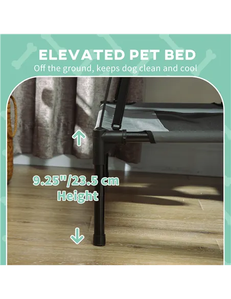 PawHut Raised Dog Bed Waterproof Elevated Pet Cot with Breathable Mesh UV Protection Canopy Grey, for XL Dogs, 122 x 92 x 108cm