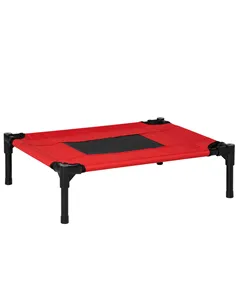 PawHut Raised Dog Bed Cat Elevated Lifted Portable Camping w/ Metal Frame Black and Red (Small)