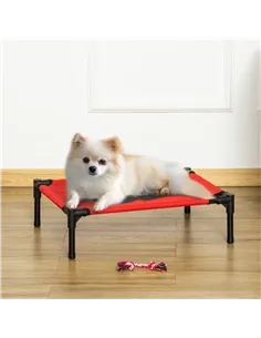 PawHut Raised Dog Bed Cat Elevated Lifted Portable Camping w/ Metal Frame Black and Red (Small) 2
