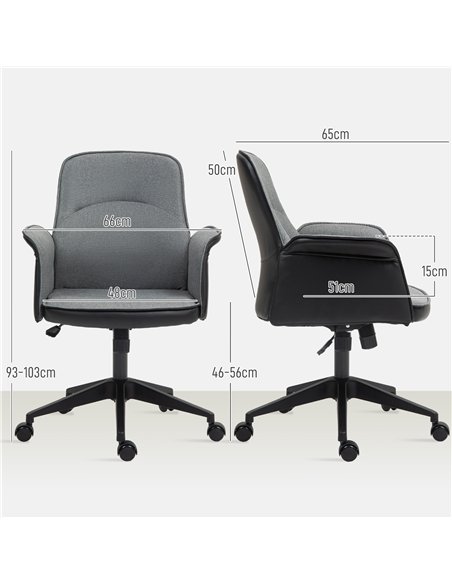 HOMCOM Linen and Faux Leather Mix Office Chair - Grey