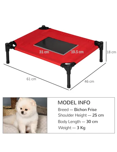 PawHut Raised Dog Bed Cat Elevated Lifted Portable Camping w/ Metal Frame Black and Red (Small)