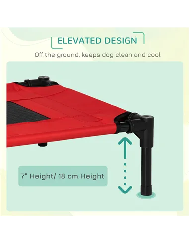 PawHut Raised Dog Bed Cat Elevated Lifted Portable Camping w/ Metal Frame Black and Red (Small)