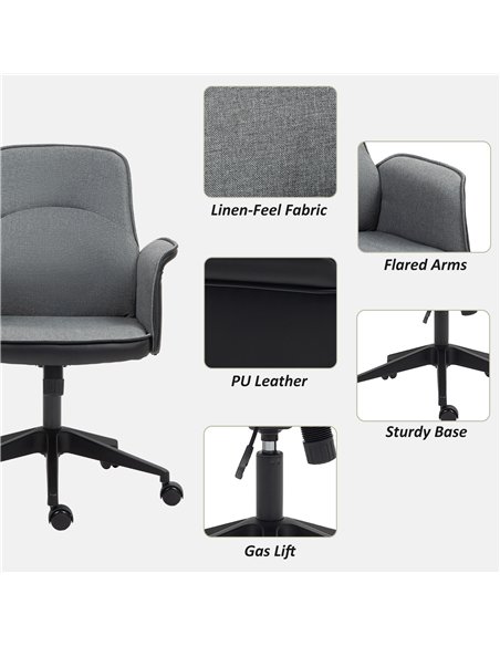HOMCOM Linen and Faux Leather Mix Office Chair - Grey
