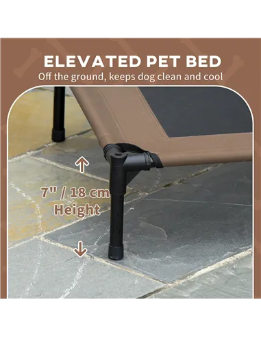 PawHut Raised Dog Bed Waterproof Elevated Pet Cot with Breathable Mesh UV Protection Canopy Brown, for Medium Dogs, 76 x 61 x 73