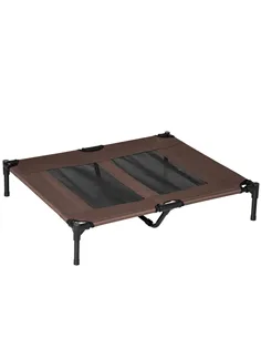 PawHut Large Raised Dog Bed Cat Elevated Lifted Cooling Portable Camping Basket Outdoor Indoor Mesh Pet Cot Metal Frame Brown