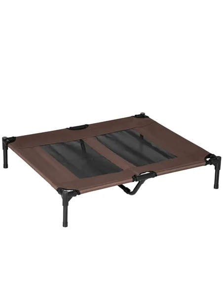 PawHut Large Raised Dog Bed Cat Elevated Lifted Cooling Portable Camping Basket Outdoor Indoor Mesh Pet Cot Metal Frame Brown
