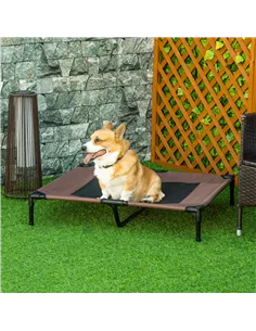 PawHut Large Raised Dog Bed Cat Elevated Lifted Cooling Portable Camping Basket Outdoor Indoor Mesh Pet Cot Metal Frame Brown 2