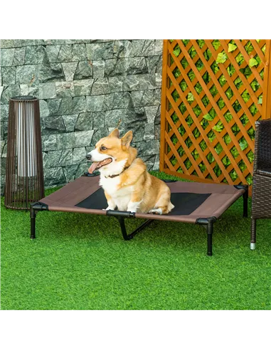 PawHut Large Raised Dog Bed Cat Elevated Lifted Cooling Portable Camping Basket Outdoor Indoor Mesh Pet Cot Metal Frame Brown
