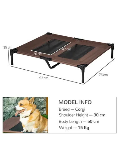 PawHut Large Raised Dog Bed Cat Elevated Lifted Cooling Portable Camping Basket Outdoor Indoor Mesh Pet Cot Metal Frame Brown