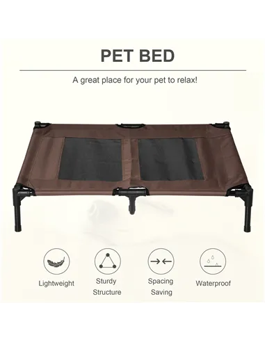 PawHut Large Raised Dog Bed Cat Elevated Lifted Cooling Portable Camping Basket Outdoor Indoor Mesh Pet Cot Metal Frame Brown