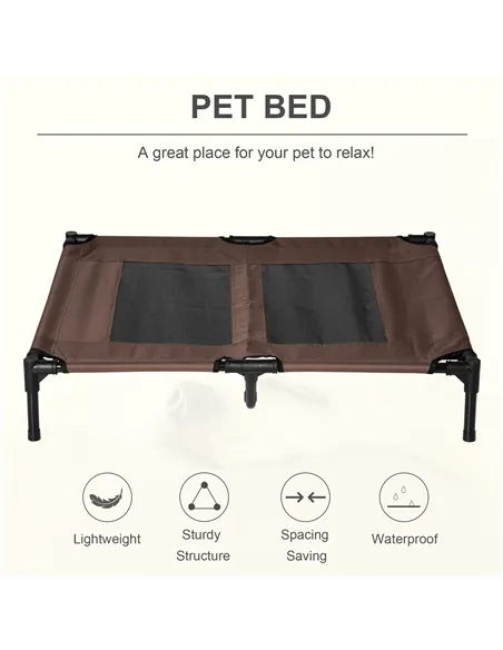 PawHut Large Raised Dog Bed Cat Elevated Lifted Cooling Portable Camping Basket Outdoor Indoor Mesh Pet Cot Metal Frame Brown