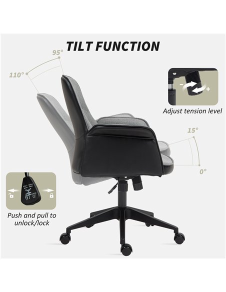 HOMCOM Linen and Faux Leather Mix Office Chair - Grey