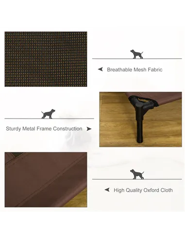 PawHut Large Raised Dog Bed Cat Elevated Lifted Cooling Portable Camping Basket Outdoor Indoor Mesh Pet Cot Metal Frame Brown