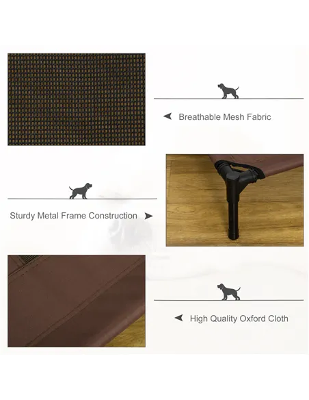 PawHut Large Raised Dog Bed Cat Elevated Lifted Cooling Portable Camping Basket Outdoor Indoor Mesh Pet Cot Metal Frame Brown