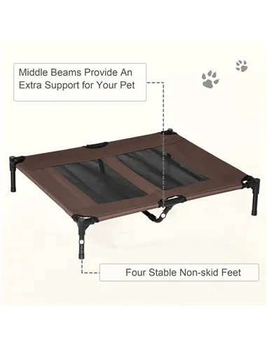 PawHut Large Raised Dog Bed Cat Elevated Lifted Cooling Portable Camping Basket Outdoor Indoor Mesh Pet Cot Metal Frame Brown