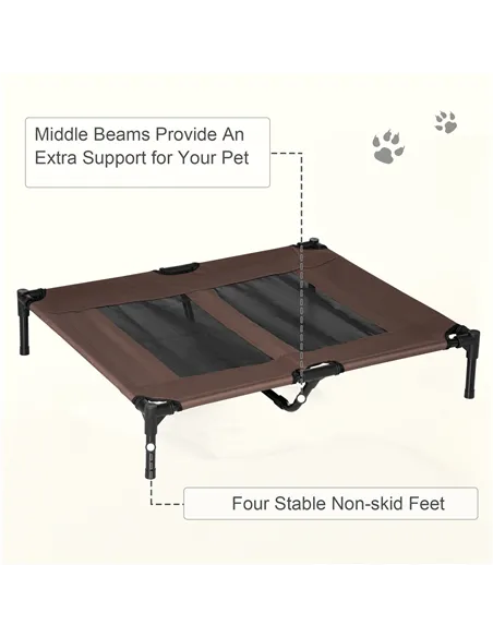 PawHut Large Raised Dog Bed Cat Elevated Lifted Cooling Portable Camping Basket Outdoor Indoor Mesh Pet Cot Metal Frame Brown