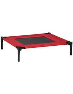 PawHut Raised Dog Bed Cat Elevated Lifted Portable Camping w/ Metal Frame Black and Red (Medium)