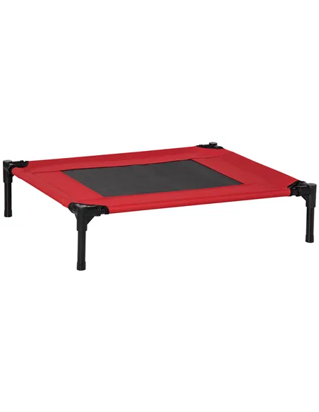 PawHut Raised Dog Bed Cat Elevated Lifted Portable Camping w/ Metal Frame Black and Red (Medium)
