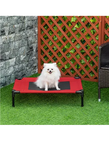 PawHut Raised Dog Bed Cat Elevated Lifted Portable Camping w/ Metal Frame Black and Red (Medium)