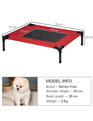PawHut Raised Dog Bed Cat Elevated Lifted Portable Camping w/ Metal Frame Black and Red (Medium)