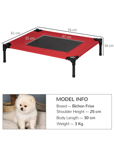 PawHut Raised Dog Bed Cat Elevated Lifted Portable Camping w/ Metal Frame Black and Red (Medium)