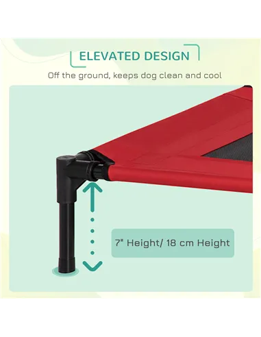 PawHut Raised Dog Bed Cat Elevated Lifted Portable Camping w/ Metal Frame Black and Red (Medium)